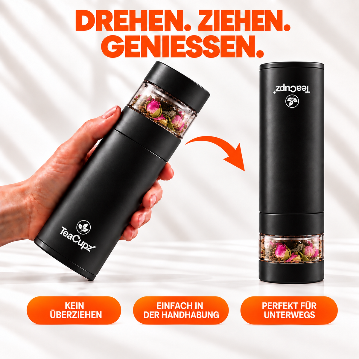 Design-Teeflasche | Edelstahl (Schwarz)