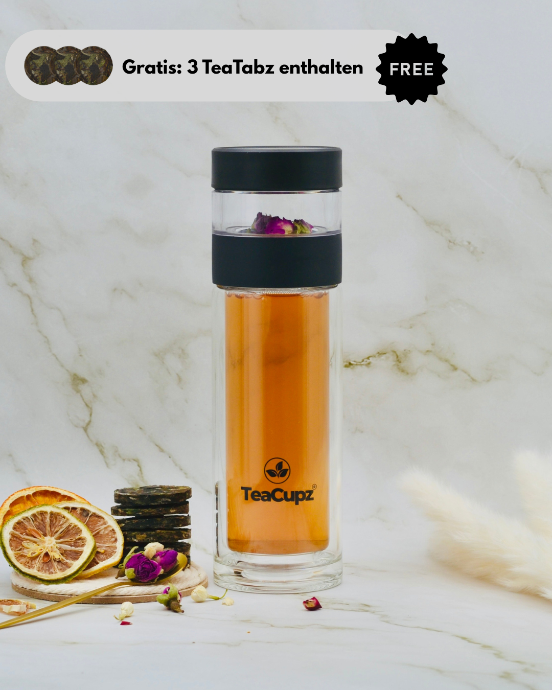 Design-Teeflasche | Glas (Schwarz)