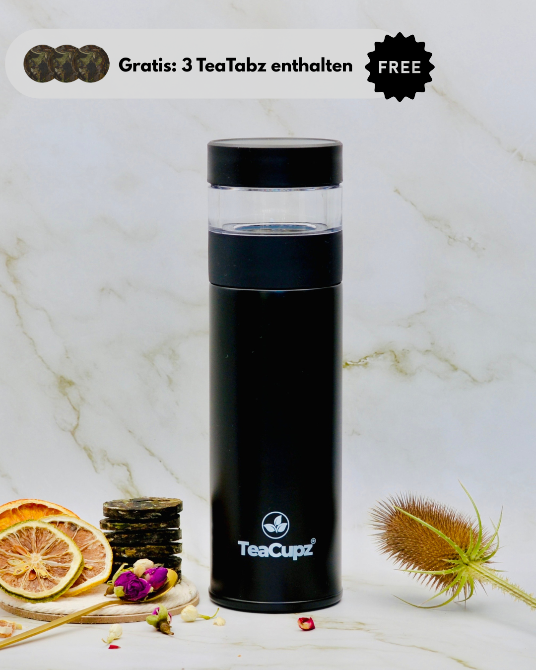 Design-Teeflasche | Edelstahl (Schwarz)