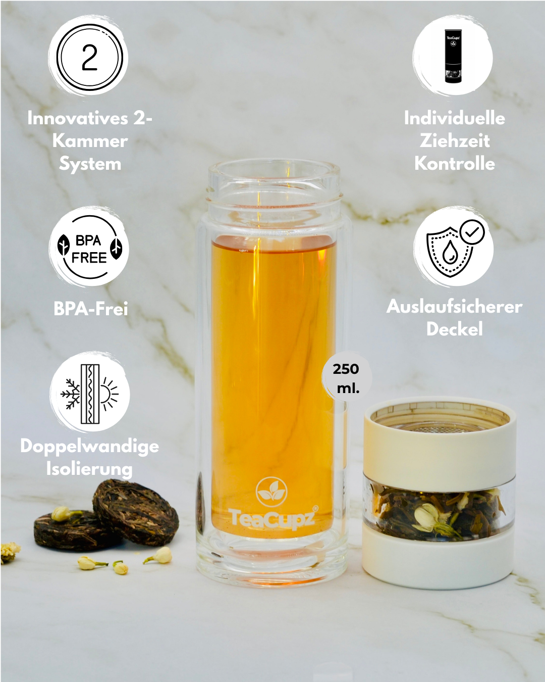 Design-Teeflasche | Glas (Weiß)