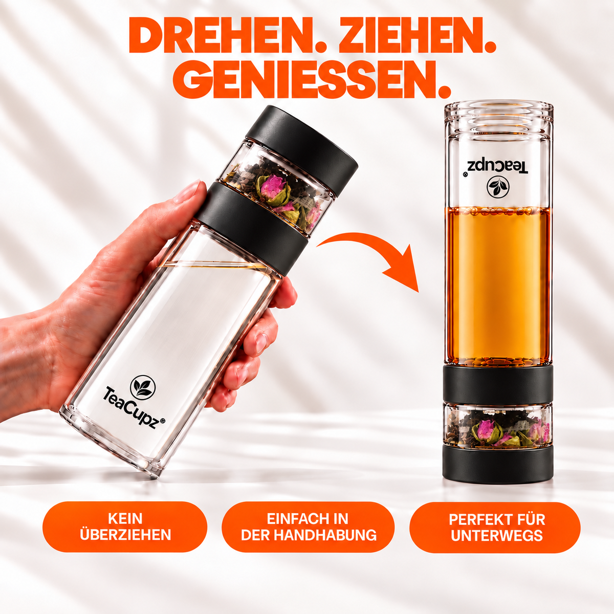 Design-Teeflasche | Glas (Schwarz)