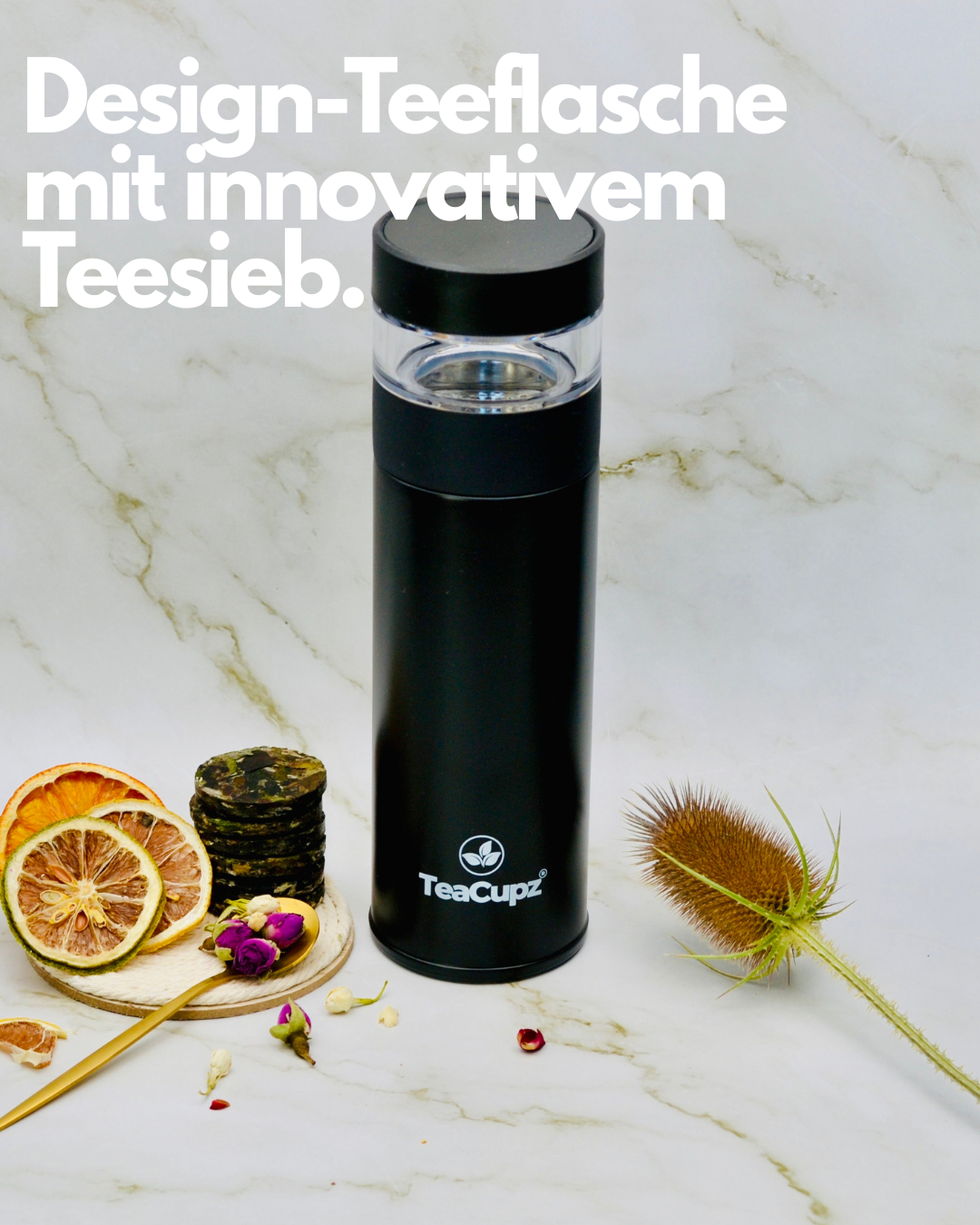 Design-Teeflasche | Edelstahl (Schwarz)