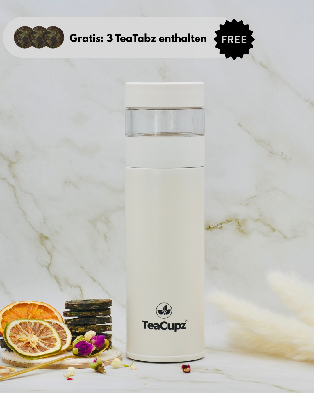 Design-Teeflasche | Edelstahl (Weiß)