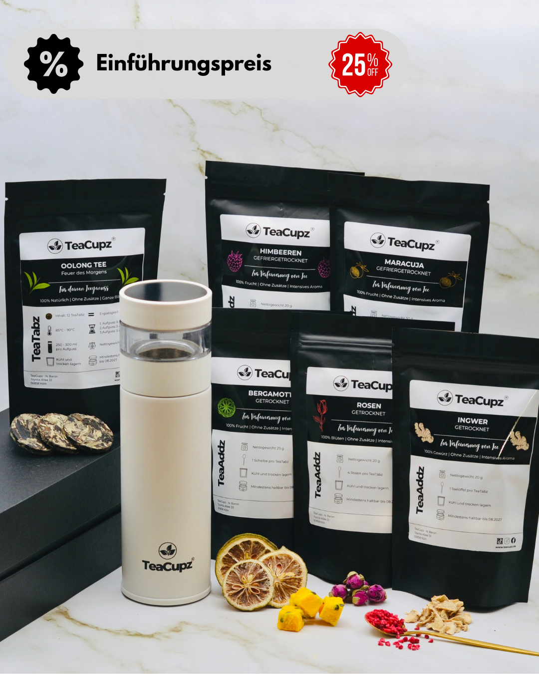 Starter-Set Oolong | Weiß (Edelstahl) – Dein Einstieg in natürlichen Teegenuss